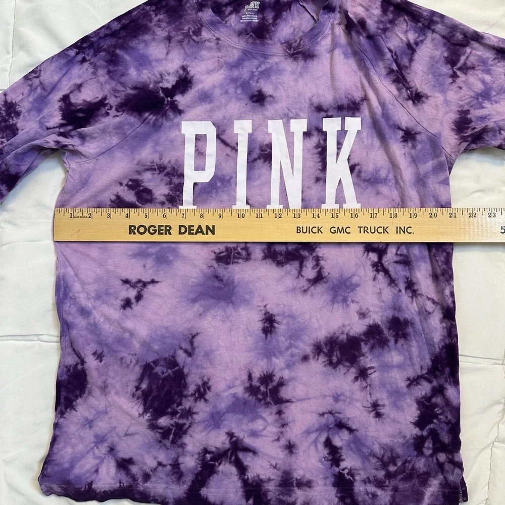 Victoria Secret Oversized Purple Tie-Dye 3/4 Sleeve Retro Tee  Y2K Relaxed Fit - Picture 6 of 9